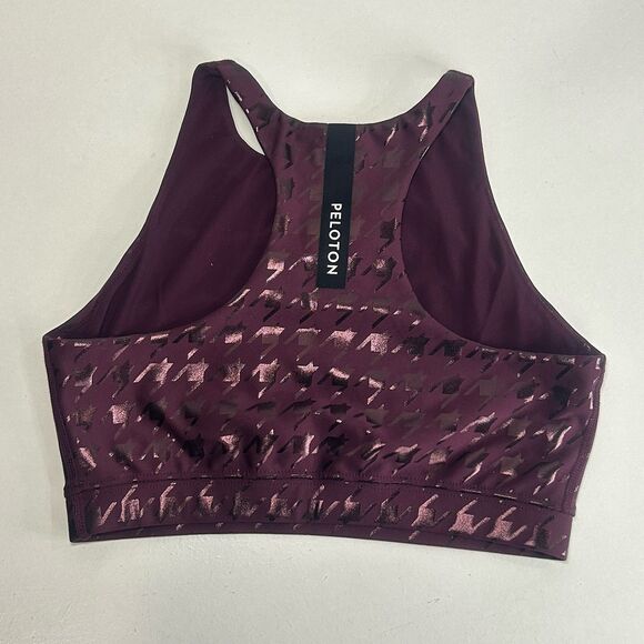 PELOTON Show Up Foil Houndstooth High Neck Bra Women’s Sz Small Plum Purple - Picture 2 of 7